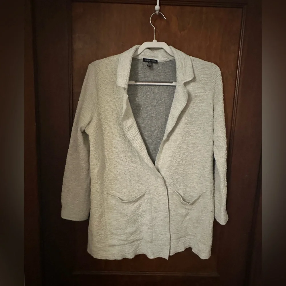 Eileen Fisher Textured Jacquard Knit Tencel Snap Blazer Size S